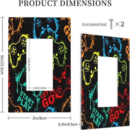 Decorative Outlet Covers Gamepad Theme Graffiti 1 Gang Rocker Light Switch Cover Plate Single Decora Light Switch Covers Wall Plate Faceplate for Game Room Bedroom Decor （2 Pack）