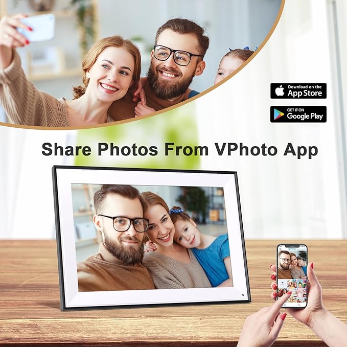 Digital Picture Frame 10.1-inch Digital-Photo-Frame - IPS Touch Screen Digital Frame, 32GB, Auto-Rotate, Light Sensor, Easy Setup to Share Photos/Videos via APP Email, Gift for Family Friends