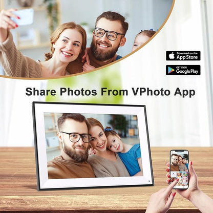 Digital Picture Frame 10.1-inch Digital-Photo-Frame - IPS Touch Screen Digital Frame, 32GB, Auto-Rotate, Light Sensor, Easy Setup to Share Photos/Videos via APP Email, Gift for Family Friends
