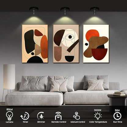 Spotlight Battery Powered, Wireless Picture Light, Accent Spot Light for Indoor Plant Tree, Display LED Puck Lights with Remote and Timer, Stick Uplighting for Photo Painting Dartboard Wall Decor Art