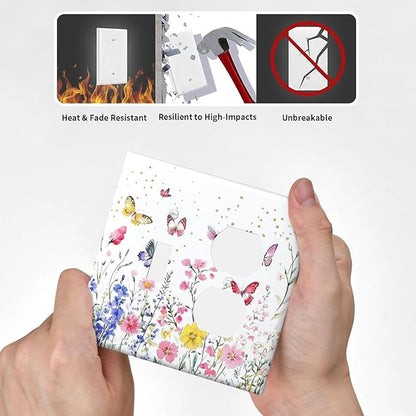 Wallplates Watercolor Floral Butterfly Colorful Wildflower 1 Toggle 1 Duplex Switch Plate Electrical Gfci Faceplate Decorative Light Switch Covers For Bed Room Living Room Decor
