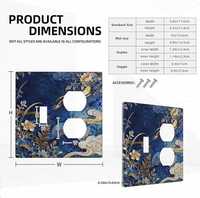Decorative Outlet Covers Blue White Flower Gold Line Cloud 2 Gang Light Switch Cover Plate Single Toggle Duplex Wall Plates for Electrical Outlets Switch Plate Covers for Home Decor