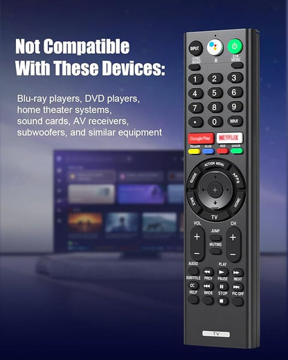 Universal Voice Replacement Remote Control for Sony Bravia TVs, Compatible with All Sony 4K UHD LED LCD HD Smart TVs, 2-Year Warranty