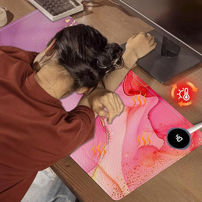 Heated Mouse Pad, Warm Desk Pad, Keyboard Mat 31.5 x 13 Inch Large Size Intelligent Fast Heating, 3 Speed Adjustable, Timed Auto Power Off for Game Office Home,Pink Marble