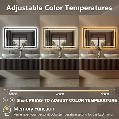 Niccy 40" x 24" LED Bathroom Mirror with Lights, Backlit and Front Lit, Lighted Vanity Mirror for Wall with 3 Colors, Anti-Fog, Shatter-Proof, Memory for Bedroom, Horizontal/Vertical