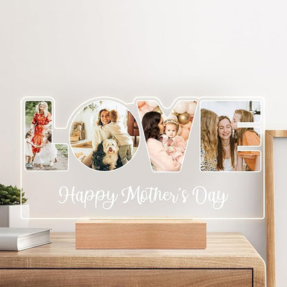 Custom Picture Frame with Photo, Custom Photo Frame with Night Light, Customized Picture Frames, Personalized Valentines Day Gifts for Mom Baby Kid Family
