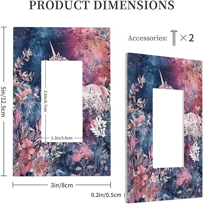 Decorative Outlet Covers Fantastic Pink Unicorn Wildflower Forest 1 Gang Single Rocker Light Switch Cover Plate GFCI Wall Plates Electrical Switch Plate Cover for Bedroom Kids room Decor