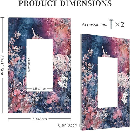 Decorative Outlet Covers Fantastic Pink Unicorn Wildflower Forest 1 Gang Single Rocker Light Switch Cover Plate GFCI Wall Plates Electrical Switch Plate Cover for Bedroom Kids room Decor