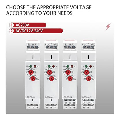 Delay ON Time Relay, GRT8 A1 230V Time Delay Relay Module, Delay Timer Switch 16A AC230V Adjustable Delay Timer Switch in Din Rail
