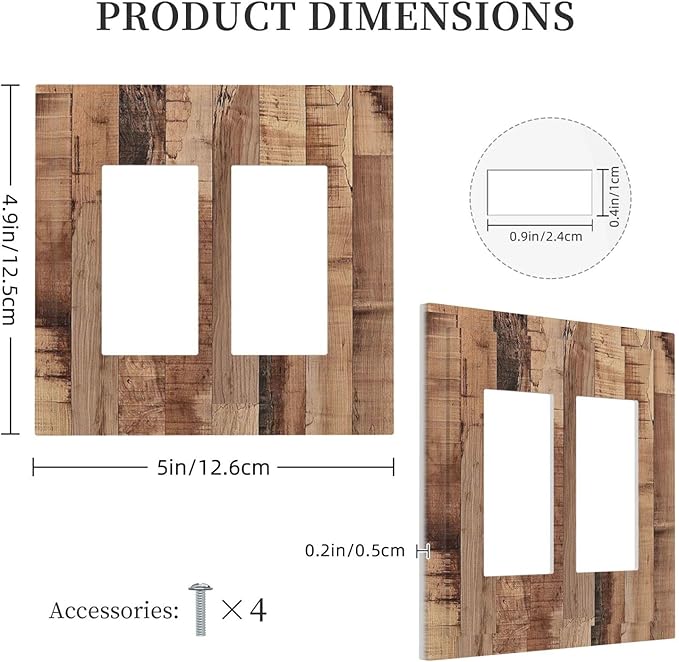 Decorative Outlet Covers Rustic Brown Wood Grain 2 Gang Double GFCI Rocker Electrical Wall Panels Light Switch Cover Plate for Farmhouse Kitchen Decor