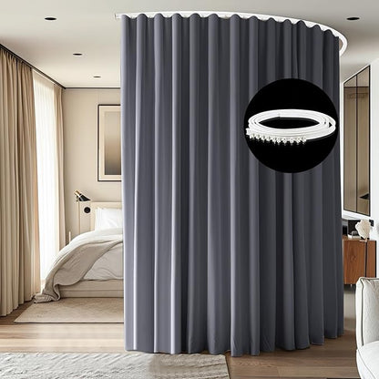 Room Divider Ceiling Mounted Curtains Track Sets Extra Wide Blackout Curtain Flexible Tracks for Bedroom Privacy Partition Separator, 1 Panel Grey Drape and White Rail, W10 x H8ft