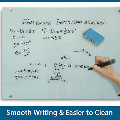 Magnetic Glass Writeboard 48"X36" Premium Tempered Dry Erase Boards Wall Mounted Frameless Whiteboard Bulletin Message Boards (White)