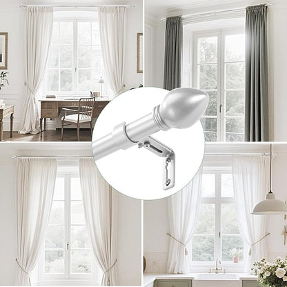 Curtain Rods for Windows 16 to 48 inches, Curtain Rod Max Adjustable Length to 60 in, Drapery Rod 1 inch Diameter with Modern Knobs Finials (Satin Silver, 16" to 48" - Set of 2)