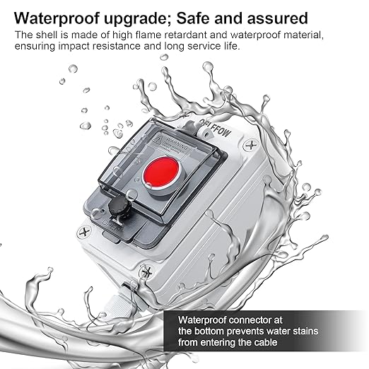 IP67 Button Switch Outdoor Waterproof Box Red Emergency Button with Protective Cover Anti-misoperation Switch(AC/DC 6A-110V/3A-240V/2.5A-380V)