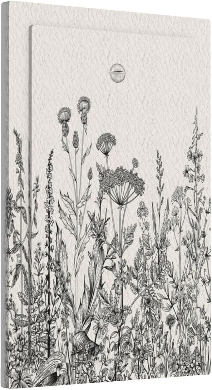 Decorative Light Switch Plate Covers Sketches of Wildflowers and Grasses 1 Gang No Device Single Blank Outlet Covers Wall Plate Light Switch Cover Plate Faceplate for Bedroom Home Decor