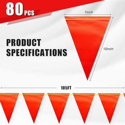 Safety Warning [Enhanced Density] Pennant Banner Flag Sign – 105FT OSHA High Visibility Triangle Signs for Construction Zones, Roadwork, and Hazard Areas(ORANGE FLAG+YELLOW STRING,80PCS,105FT)