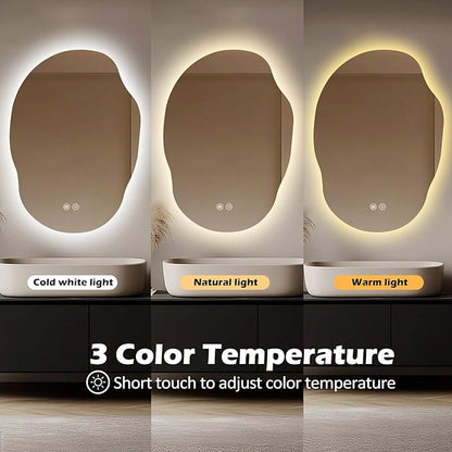 LED Mirror for Bathroom 22x30 in, Stepless Dimmable Irregular Backlit Mirror with 3 Colors, Anti-Fog, Memory, Al-Alloy Lampshade, Frameless Vanity Mirror for Bathroom (Horizontal/Vertical)