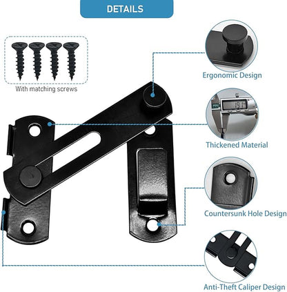 2 Set 4" Gate Latches Safety Door Lock for Barn Door, Heavy Duty Stainless Steel Farm Flip Gate Latch,Black