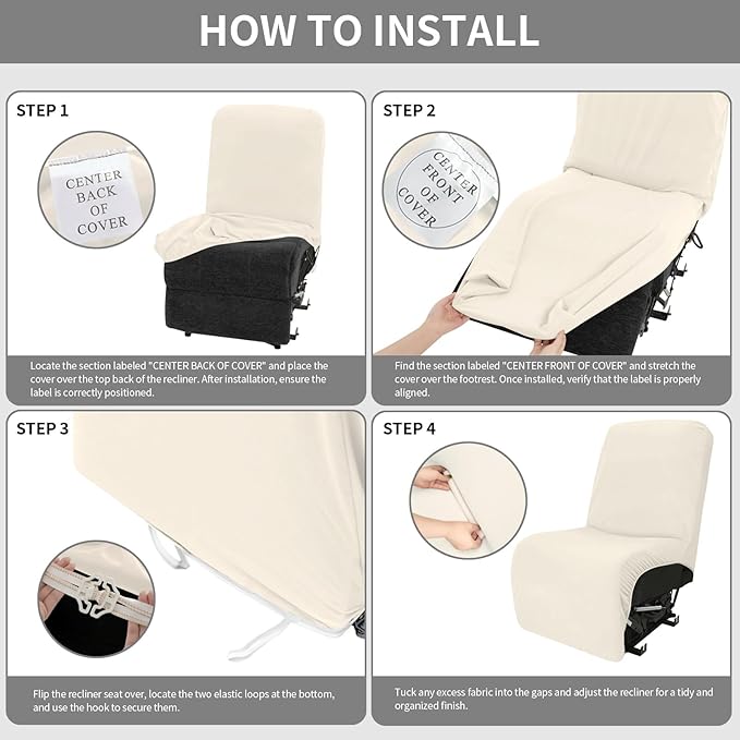 Easy-Going 100% Waterproof Recliner Cover Additional Seat Cover for Reclining Couch, Stretch Sofa Covers Washable Furniture Protector for Kids & Pets, 1 Seat, Beige