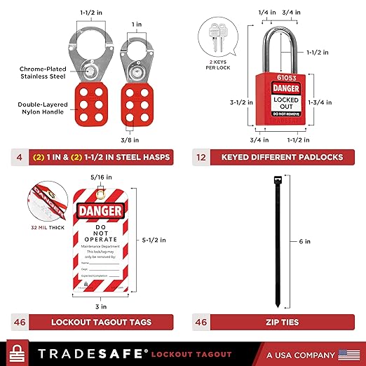 TRADESAFE Lockout Tagout Cabinet - 75 Pieces Loto Devices, Loto Locks, Lockout Hasp, Lock Out Tags, Circuit Breaker Lock, Cable Lock, Plug Lock, Lockout Tagout Station with Movable Shelf Partitions