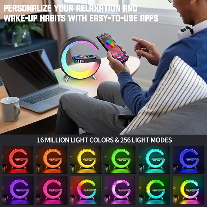 2026 New Smart Table Lamp with 4-in-1 Wireless Charger, Bluetooth Speaker, Alarm Clock, Night Light, App Control, for Bedroom, Office, Home Decor