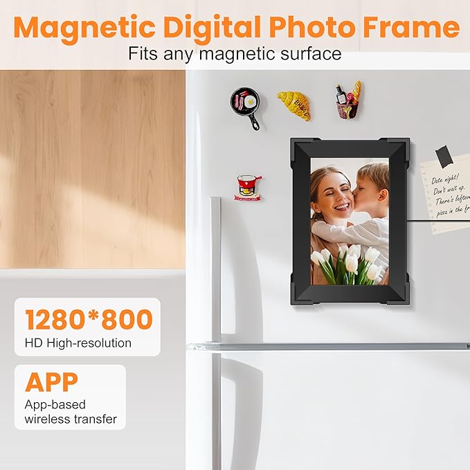 KPCB Tech Magnetic Picture Frames for Refrigerator, 10.1 inch Digital Photo Frames Smart WiFi & App Control, Electronic Picture Frame with 1280x800 HD Touch Screen for Parents, Grandparents, Friends