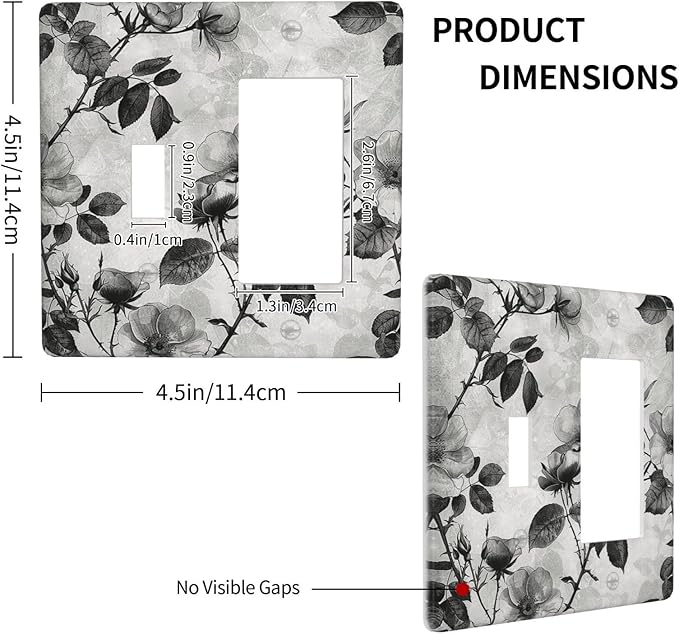 Outlet Covers Black Breezy Watercolor Garden Floral 1 Toggle 1 Rocker Combination Decorative Wall Plate Electrical Switch Plates Light Switch Cover Plate for Bedroom Home Decor