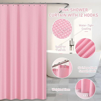 Bathroom Accessory Set - Pink Bathroom Set, 27PC Bathroom Accessories Set, Bathroom Sets with Shower Curtain and Rugs, Mini Trash Can, Toilet Brush, Trash Can & Soap Dispenser