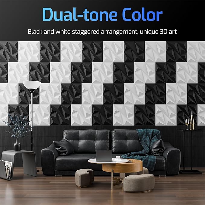 64 Pack White 3D Wall Panels for Interior Wall Decor, 11.8'' x 11.8'' Decorative Wall Panels, Accent Wall Panels, 3D Diamond Design Wall Decor for Living Room, Bedroom, Gaming Room