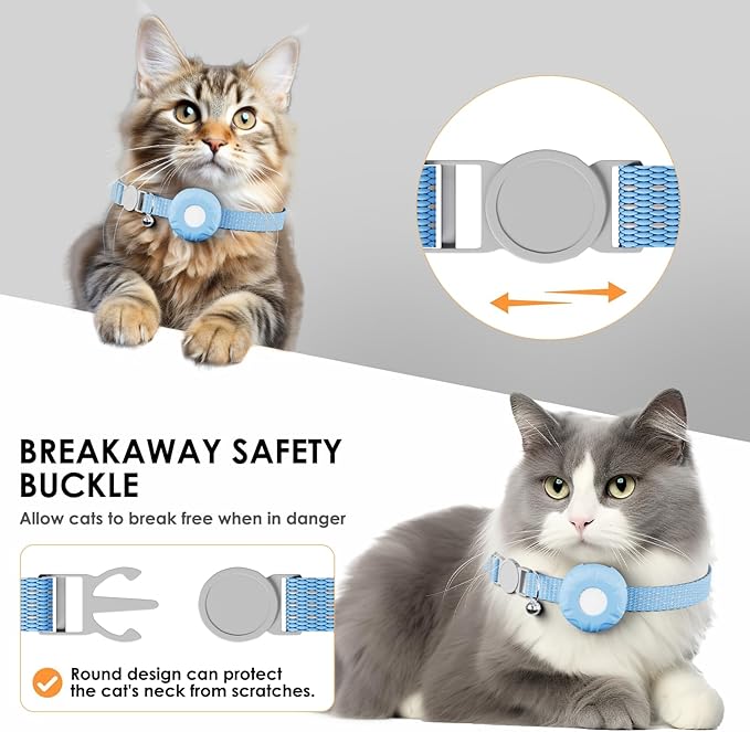 Cat Tracker, Cat Tracker Collar with Safety Elastic Buckle, Compatible with Apple Find My App (Only iOS), No Monthly Fee, Waterproof Pet Tracker for Cats, Blue