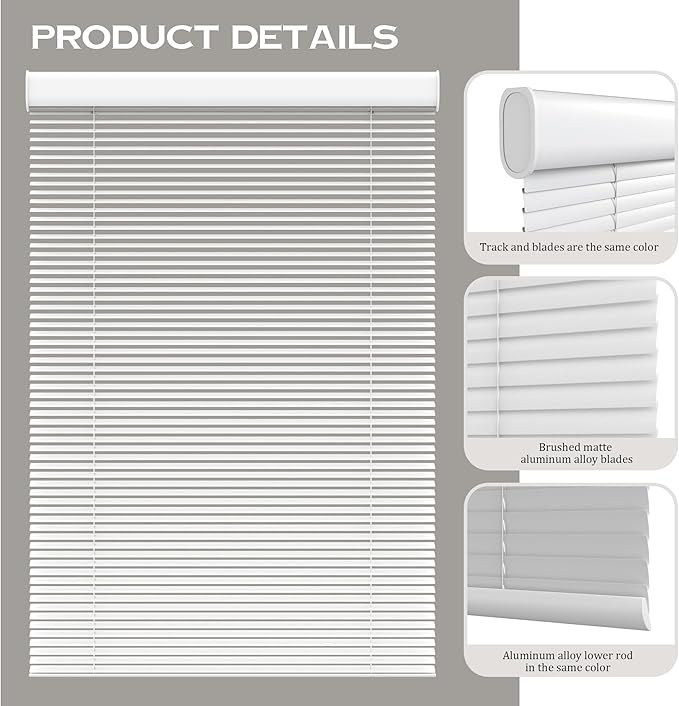 Motorized Cordless Aluminum Blinds with Remote, Automatic Room Darkening Horizontal Blinds for Indoor Window, Light Adjustment Waterproof Blinds, Customized for Home, Office, White