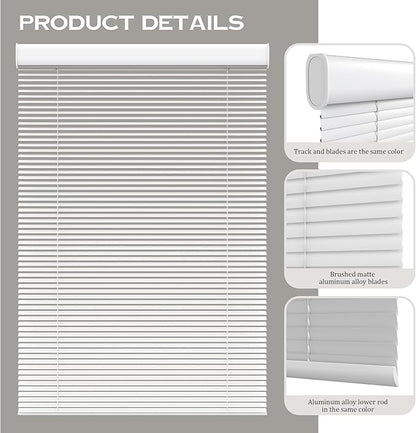 Motorized Cordless Aluminum Blinds with Remote, Automatic Room Darkening Horizontal Blinds for Indoor Window, Light Adjustment Waterproof Blinds, Customized for Home, Office, White