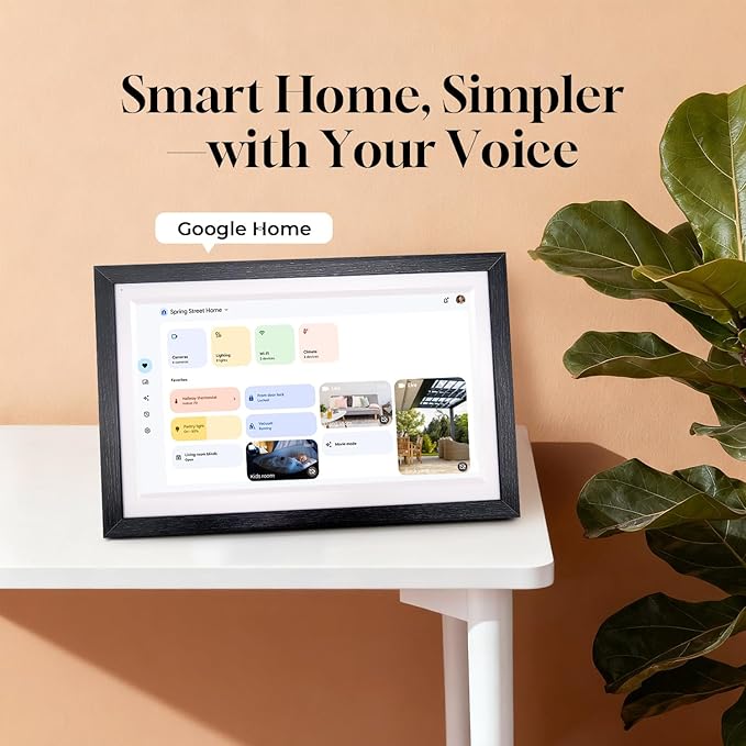 15.6" All-in-one Smart Display|Digital Google Calendar No Subscription|Picture Frame with Anti-Glare Touchscreen|Built-in Li-Battery|Wall-Mount or Desktop|Google Home Hub,App Store (15.6" Walnut Wood)