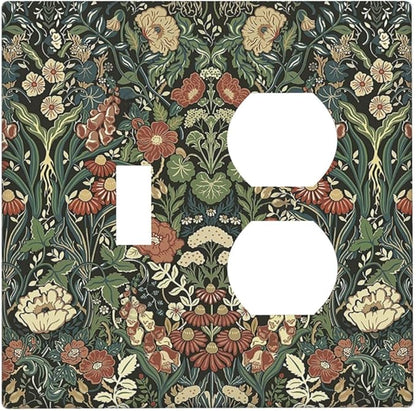 Wallplates Vintage Dark Floral William Morris Green Flower 1 Toggle 1 Duplex Switch Plate Electrical GFCI Faceplate Decorative Light Switch Covers for living Room Home Decor