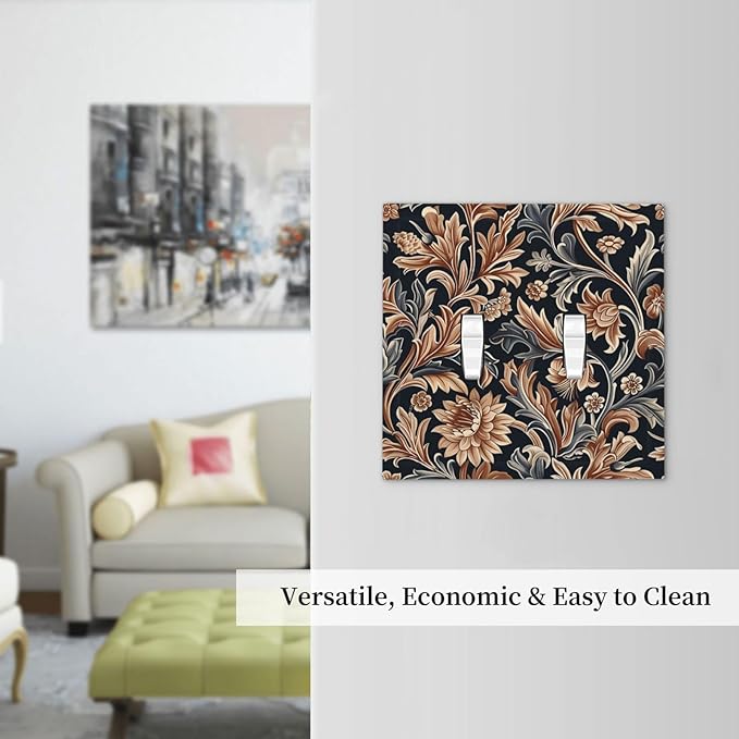Decorative Switch Plates Vintage Grey Plant Leaves Brown Flowers 2 Gang Double Toggle Outlet Light Switch Cover Wall Plate Electrical Faceplate for Bedroom Home Decor
