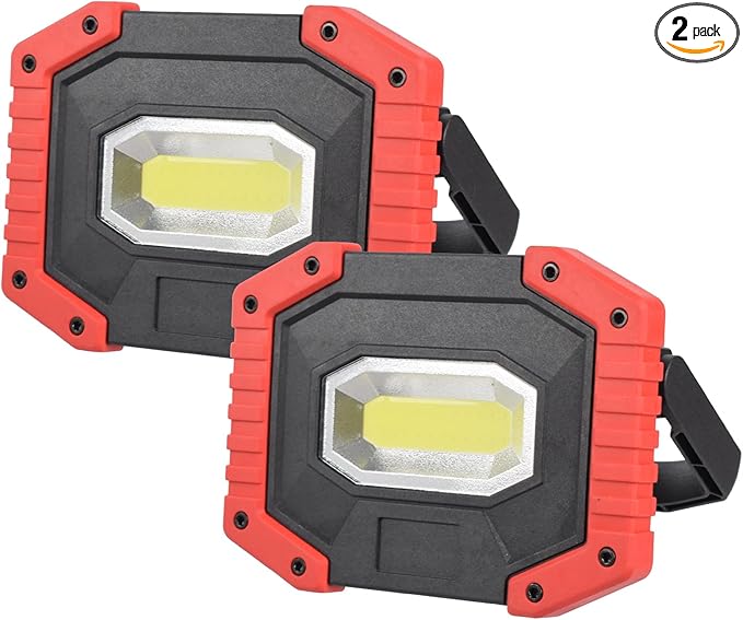 OTYTY LED Work Light 2-Pack, 30W 1500LM Portable Rechargeable Flood Lights with Magnetic Base, 4200mAh Battery for Outdoor, Camping, Hiking, Emergency, Car Repairing, Job Site Lighting (W841Red)