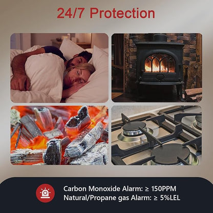 Carbon Monoxide ＆ Natural Gas Detector Plug-in, 4-in-1 Natural Gas, CO, Propane, Temp, Humidity & Explosive Gas Alarm with Foldable Plug for Home, Apartment, Hotel