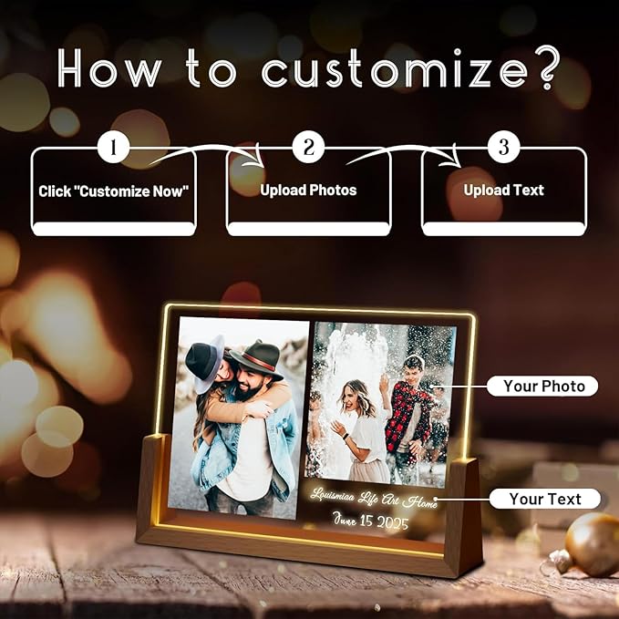 LOUISMIAA Customized Picture Frames with Night Light,Decorative Plaque Anniversary Birthday Mother’s Day Father’s Day Valentine’s Personalized Gifts for Boyfriend Girlfriend Couple Wife Women Same Day Shipping