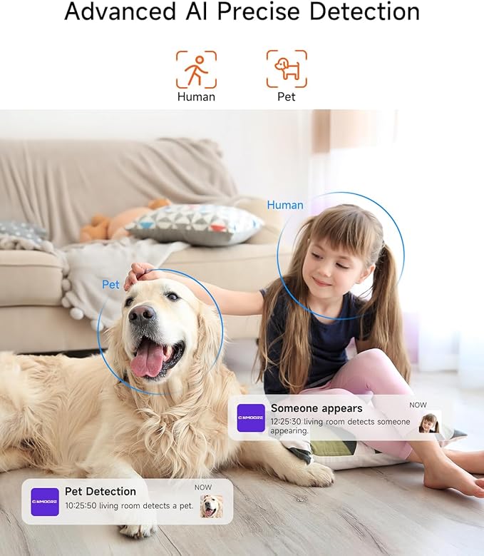 2.5K Cameras for Home Security, Non-Subscription AI Human/Pet/Crying Detection, 4MP Dog/Cat/Pet Camera Indoor with Phone App, Pan Tilt 2.4G WiFi Indoor Cameras, IR Night Vision, 2-Way Audio, 2 Pack