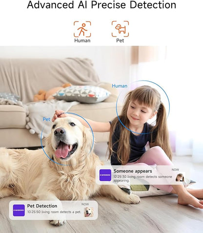 2.5K Cameras for Home Security, Non-Subscription AI Human/Pet/Crying Detection, 4MP Dog/Cat/Pet Camera Indoor with Phone App, Pan Tilt 2.4G WiFi Indoor Cameras, IR Night Vision, 2-Way Audio, 2 Pack