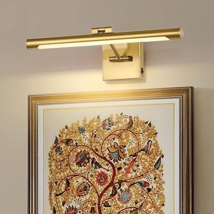 Joosenhouse Battery Operated Picture Lights for Wall Rechargeable Art Lighting for Paintings Wireless Gallery Light with Remote Control 16.54” Dimmable and Timed Off Wall Sconce Brass Color