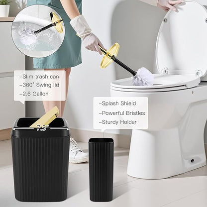 32PCS Bathroom Accessory Set Black Bathroom Accessories Bathroom Set, Shower Curtain Set, 2 Piece Bath Towel Set, 3PC Soap Dispenser, Toilet Brush & Trash Can
