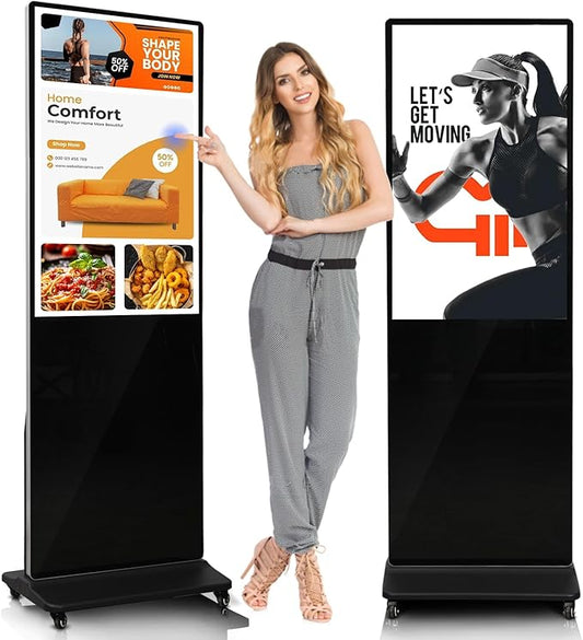 43" 4K LCD Touchscreen Digital Signage Display, Indoor Floor Standing Advertising Kiosk, Commercial Digital Signage Kiosk with Auto AD Box, HDMI WiFi Bluetooth Input, Android 12.0 Black