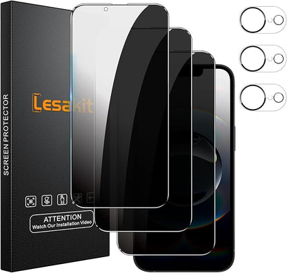 3+3 Pack Privacy Screen Protector for iPhone 16e 6.1-Inch with 3 Pack Camera Lens Protector, Anti Spy Tempered Glass Film 9H Hardness Bubble Free Case Friendly