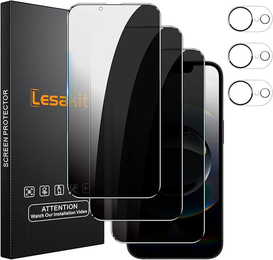 3+3 Pack Privacy Screen Protector for iPhone 16e 6.1-Inch with 3 Pack Camera Lens Protector, Anti Spy Tempered Glass Film 9H Hardness Bubble Free Case Friendly