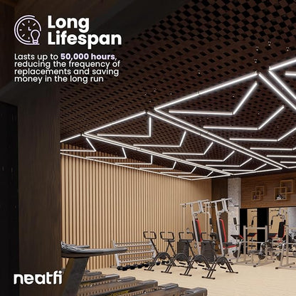 Neatfi 384W LED Garage Light, 42,240 Lumens, 6500K, IP54 Waterproof Ceiling Light for Shops, Car Detailing, Workshops, Gyms, Warehouses, Barber & Beauty Salons (Cool White, 6 Arrows with Hanging Kit)