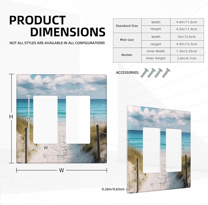 Decorative Outlet Covers Coastal Beach Ocean Seaside View 2 Gang Light Switch Cover Plate Double Rocker Wall Plates for Electrical Outlets Switch Plate Covers for Bedroom Home Decor