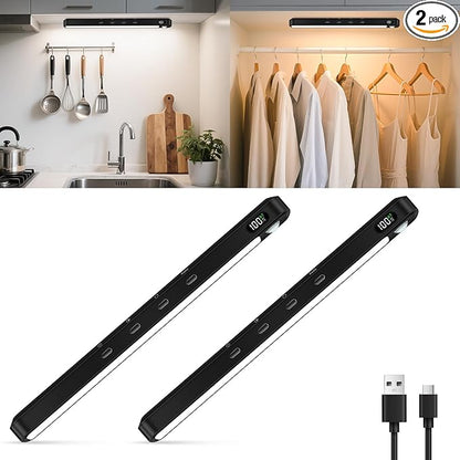 WILLED Under Cabinet & Closet Lights, Motion Sensor, Rechargeable, Magnetic, 3 Color Temps, Dimmable LED Light Bar for Indoor Kitchen Counter (2 Pack, Black)