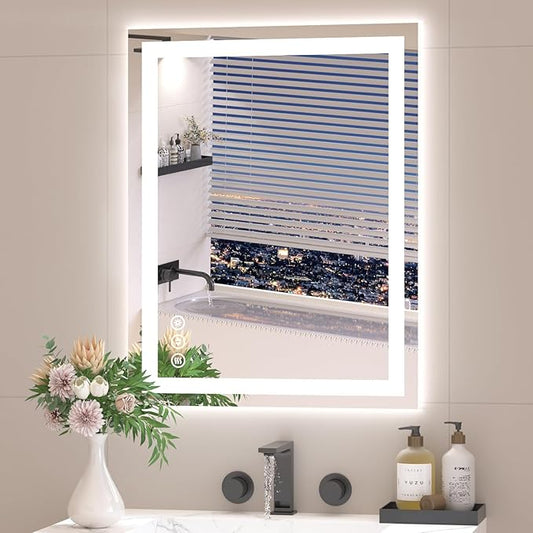 28X36 LED Bathroom Mirror with Lights, Anti-Fog, Backlit + Front Lit, Lighted Bathroom Vanity Mirror for Wall, Memory Function, Dimmable, Tempered Glass, Shatter-Proof