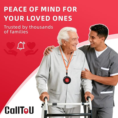 CallToU Wireless Caregiver Call Button Elderly Monitoring Alert Systems for Seniors 1 Plugin Receiver 2 Waterproof Transmitters